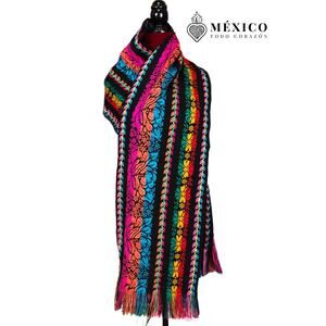 Mexican Rebozo Scarf,  Cambaya Design, red green white Pattern with Fringe,
